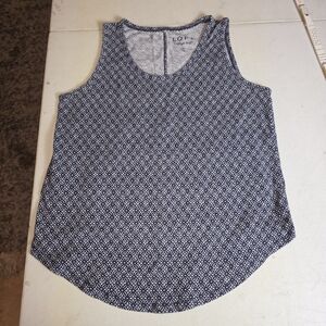 0LOFT Women’s Small Vintage Soft Navy Geometric Print Tank Top Cotton